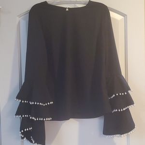 NWT BLACK BLOUSE WITH PEARL DETAILING